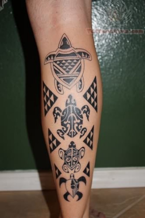 Hawaiian Tattoo Design On Leg
