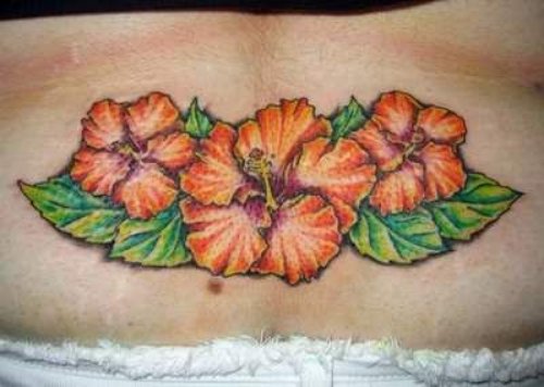 Hawaiian Flowers Tattoos On Lowerback