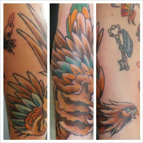 Color Ink Flying Hawk Tattoo