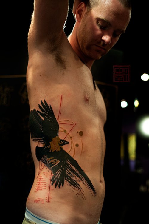 Superior Rib Side Hawk Tattoo For Men