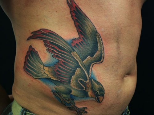 Hip Color Ink Hawk Tattoo
