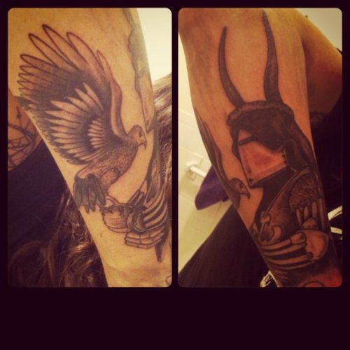 Amazing Grey Ink Flying Hawk Tattoo On Half Sleeve