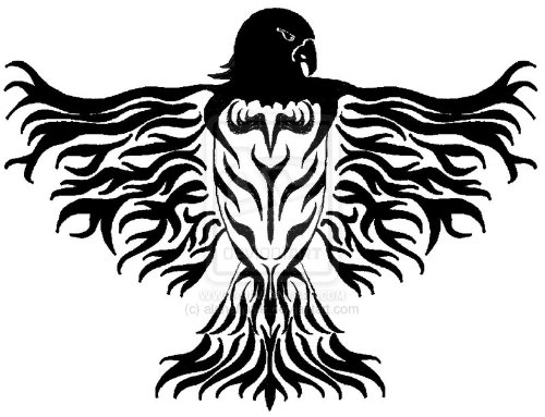 Unique Black Ink Tribal Hawk Tattoo Design