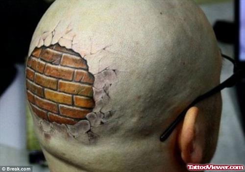 Ripped Skin Bricks Head Tattoo For Men