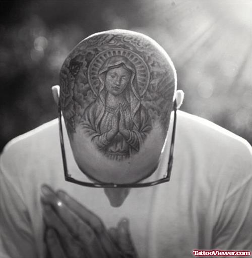 Praying Virgin Marry Head Tattoo For Men