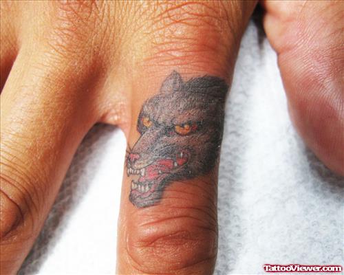 Wolf Head Tattoo On Finger