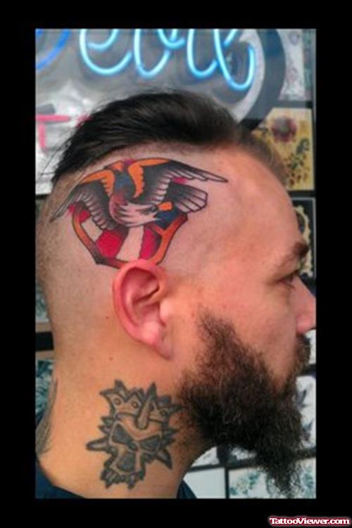 Colored Flying Eagle Head Tattoo