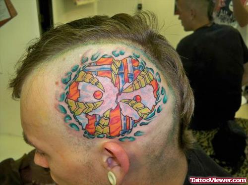 Colored Biomechanical Head Tattoo For Men