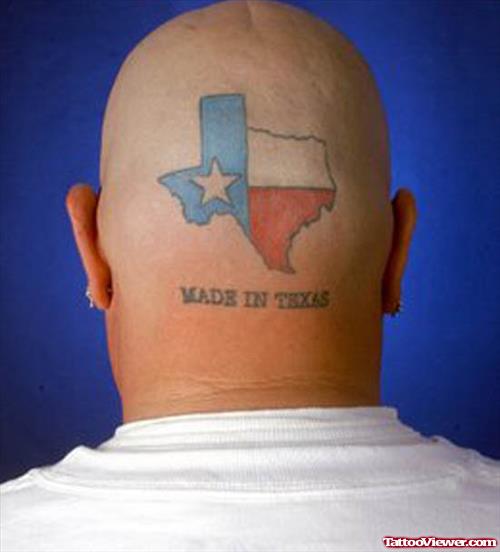 Colored Texas Map Back Head Tattoo