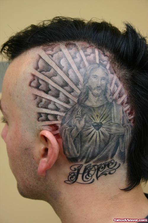 Awesome Grey Ink Jesus Head Tattoo