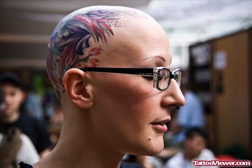 Attractive Color Flowers Head Tattoo
