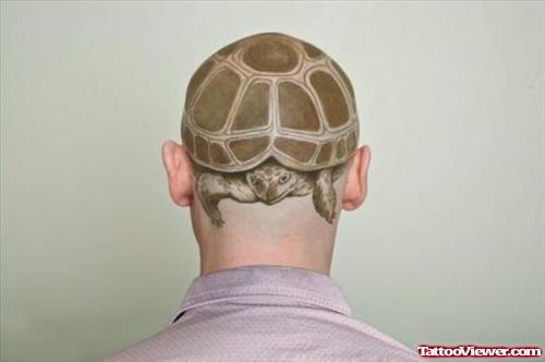 Large Turtle Tattoo On Man Head