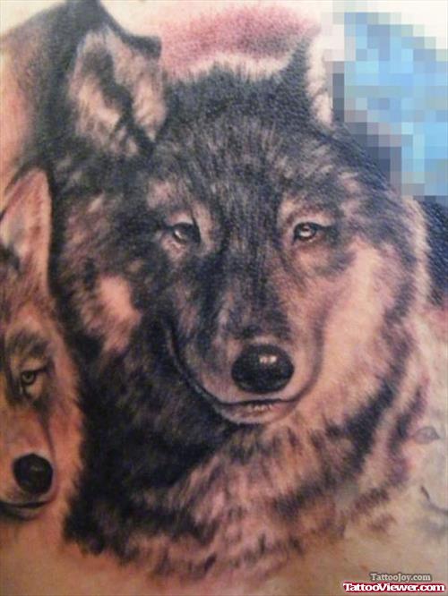 Grey Ink Wolf Head Tattoos