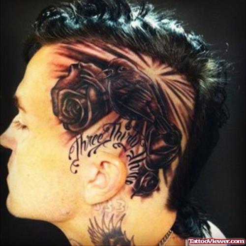 Grey Ink Flowers Head Tattoo