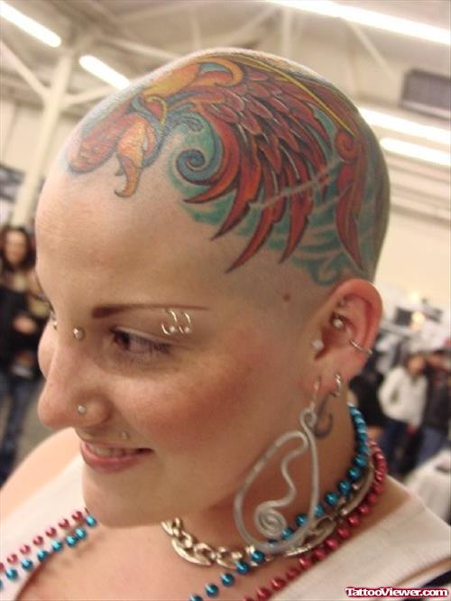 Colored Bird Head Tattoo For Women