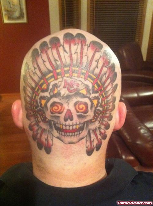 Color Ink Native Back Head Tattoo