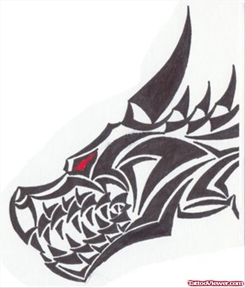 Black Ink Tribal DragonHead Tattoo Design