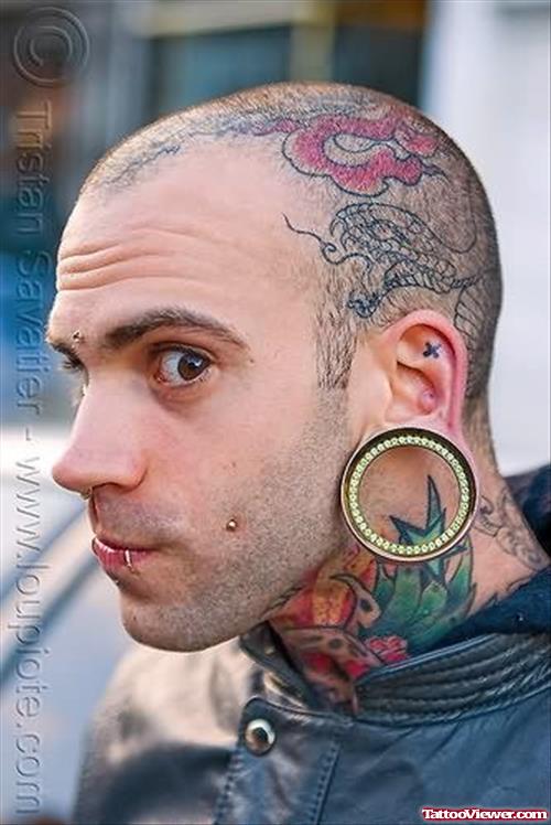 Awesome Color Head Tattoo For men