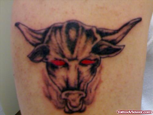 Red Eyes Bull Head Tattoo On Bicep