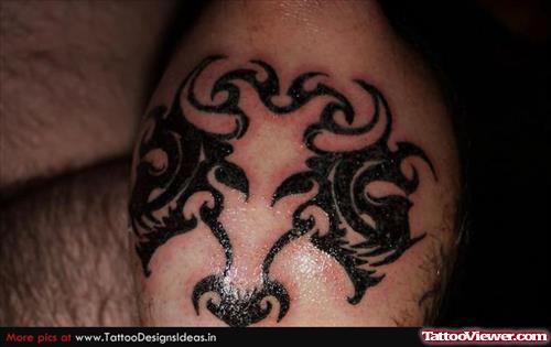 Black Ink Tribal Bull Head Tattoo