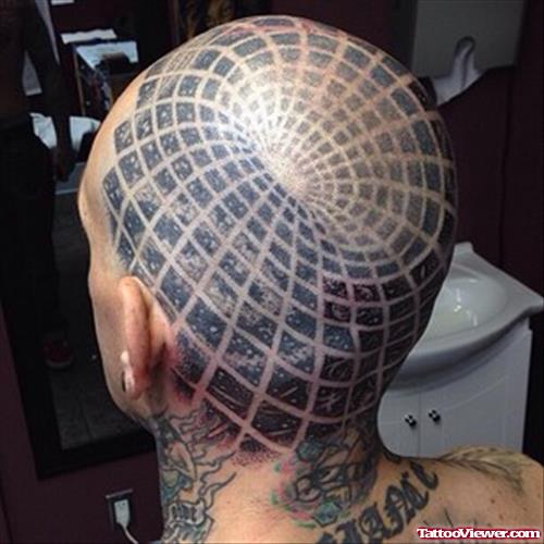Grey Ink Head Tattoo For Men