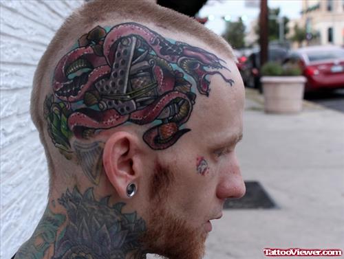 Colored Snake Head Tattoo For Men