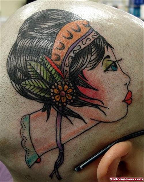 Color Ink Girl Head Tattoo