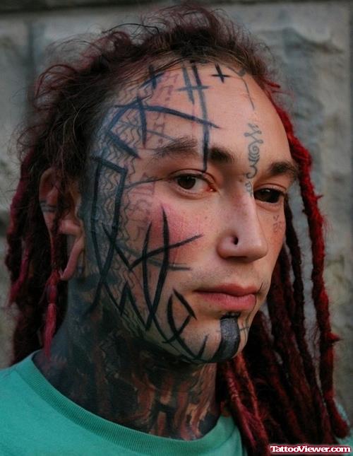Attractive Black Tribal Head Tattoo