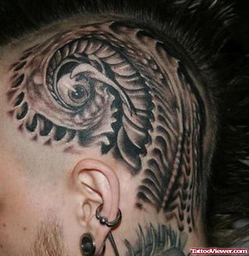 Grey Ink Head Tattoos