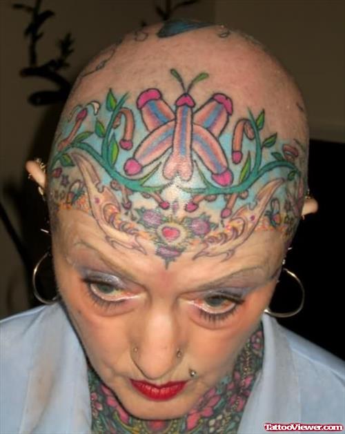 Colored Funny Head Tattoo For Women