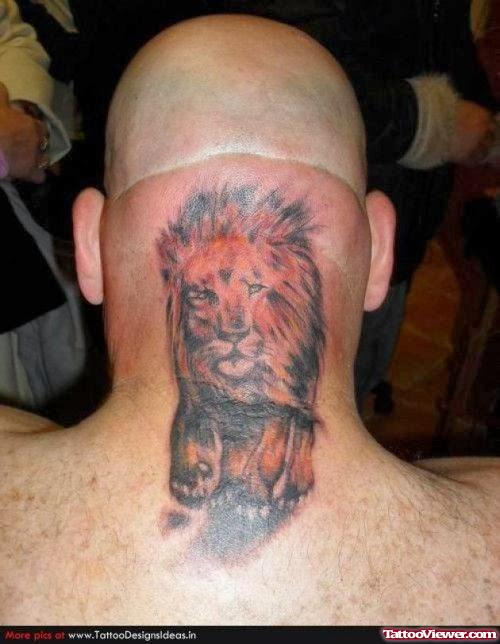 Color Ink Lion Back Head Tattoo