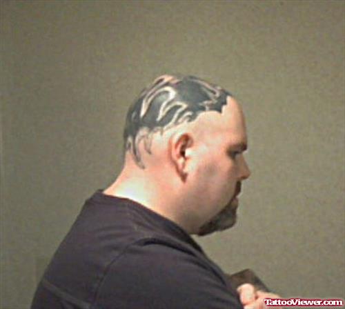 Black Ink Head Tattoo For Men