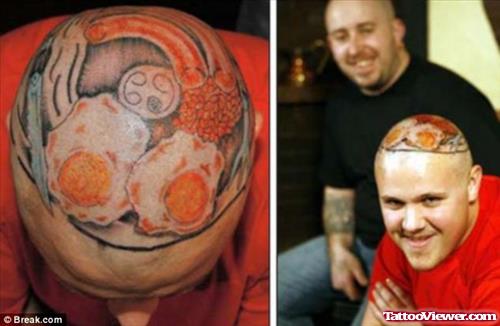 Bacon egg Head Tattoo For Men