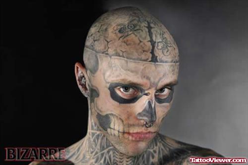 Zombie Skull Tattoo On Boy Head