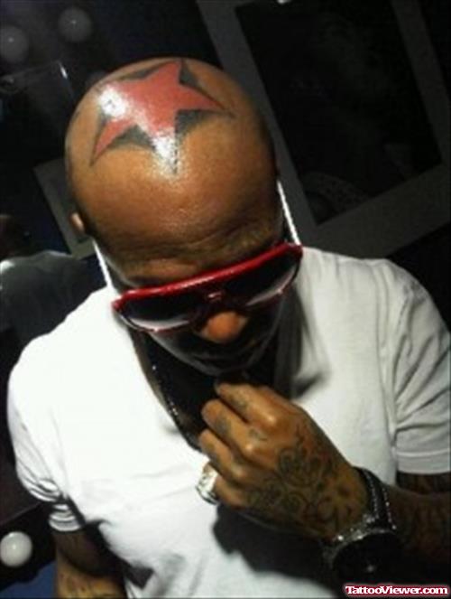 Red Ink Star Head Tattoo