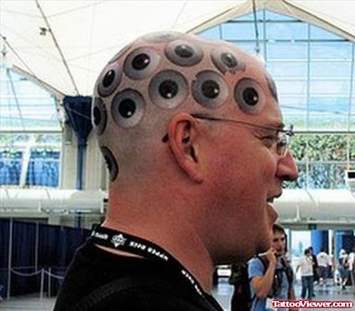 Color Eyeballs Head Tattoo For Men