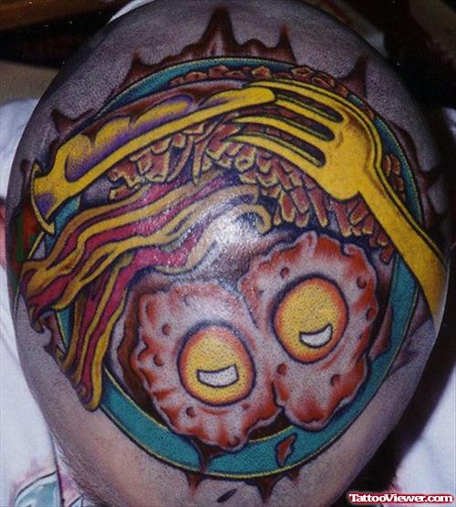 Awful Bacon And Eggs Head Tattoo