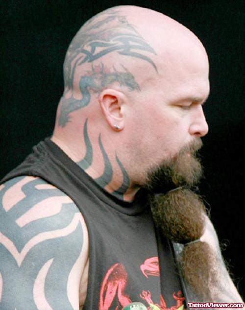 Amazing Black Tribal Head Tattoo For Men