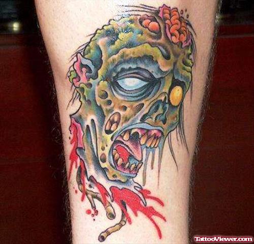 Color Ink zombie Head Tattoo On Sleeve