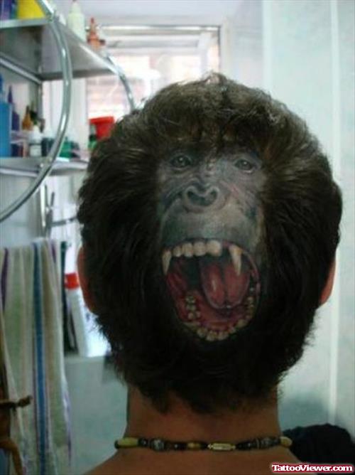 Chimpaze Head Tattoo On Back Head