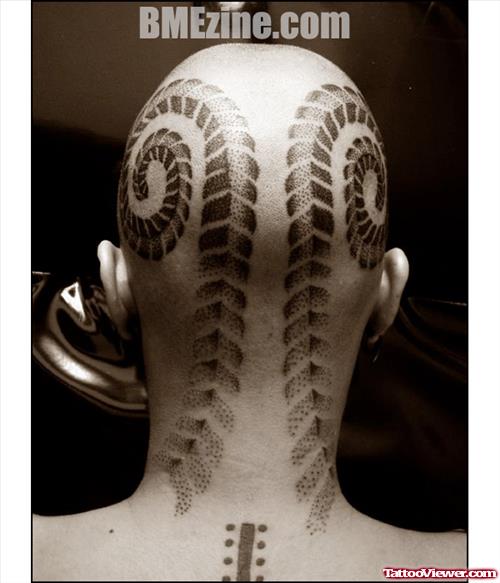 Black Tribal Head Tattoo For Men