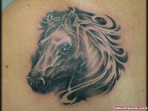 Amazing Grey Ink Horse Head Tattoo
