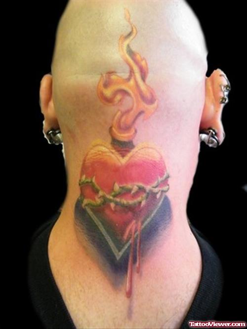Color Ink Sacred Heart Back Head Tattoo