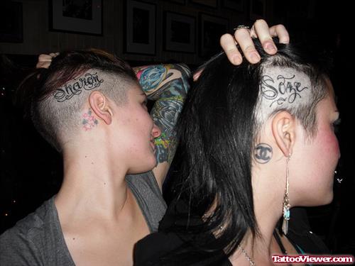 Black Ink Head Tattoo For Girls