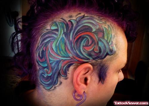 Awesome Colored Head Tattoo For Men