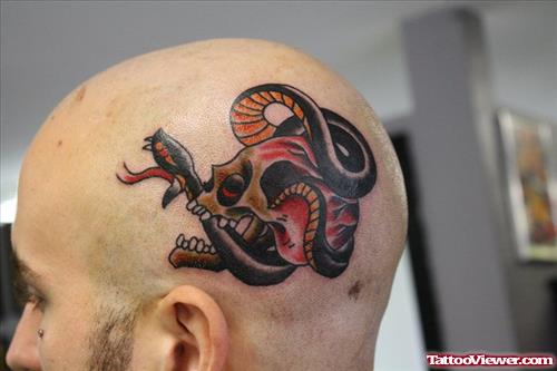 Snake With Skull Head Tattoo For Men