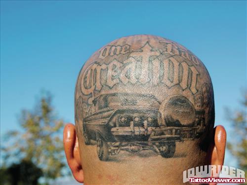 One Bad Creation - Grey Ink Car Head Tattoo