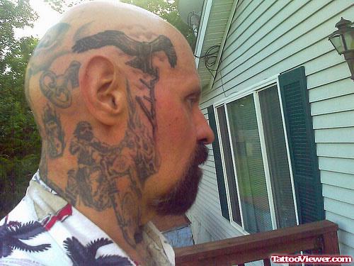Flying Bird Head Tattoo For Men