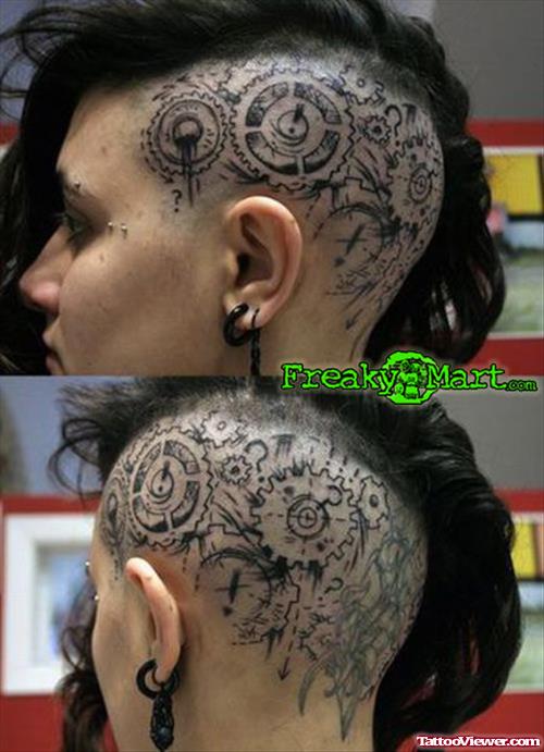 Black Ink Spocket Head Tattoo For Girls