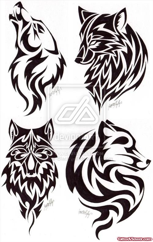 Tribal Wolf Head Tattoos Designs